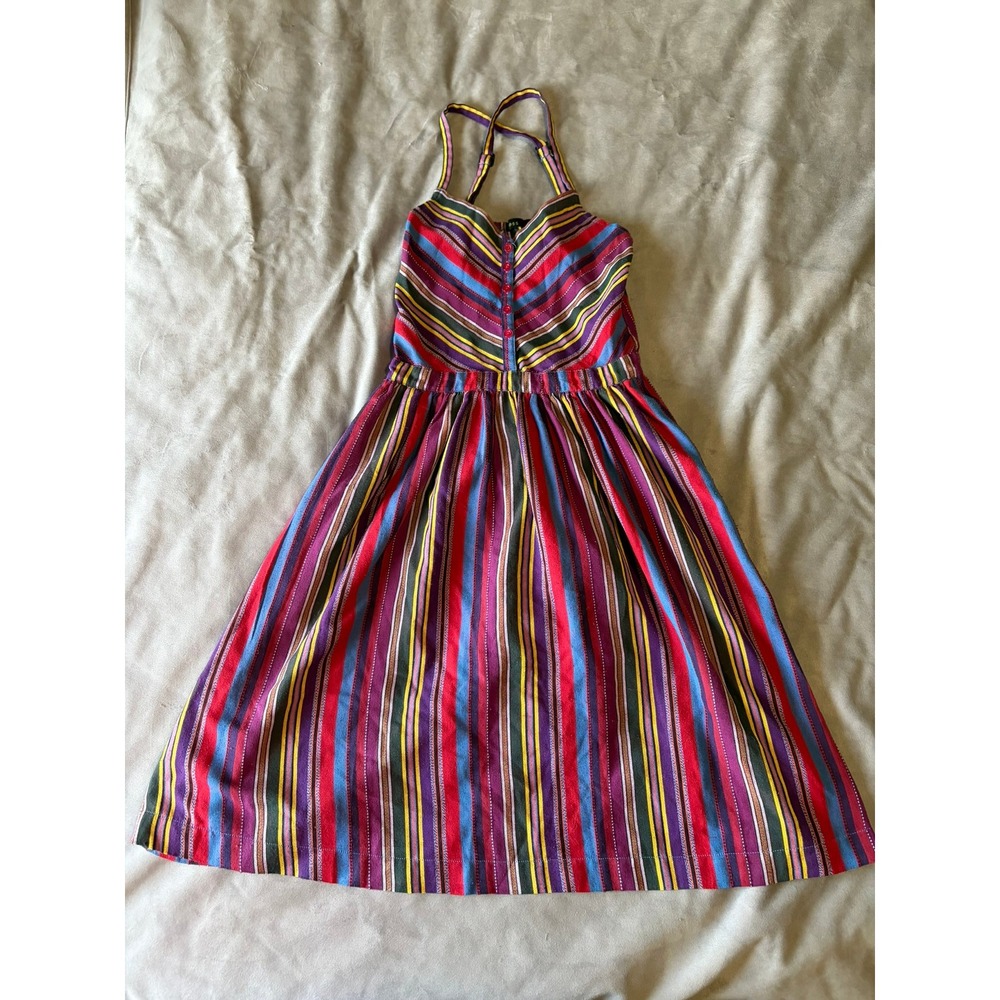 Press Striped Halter Midi Dress Multicolor Boho A-Line Sundress